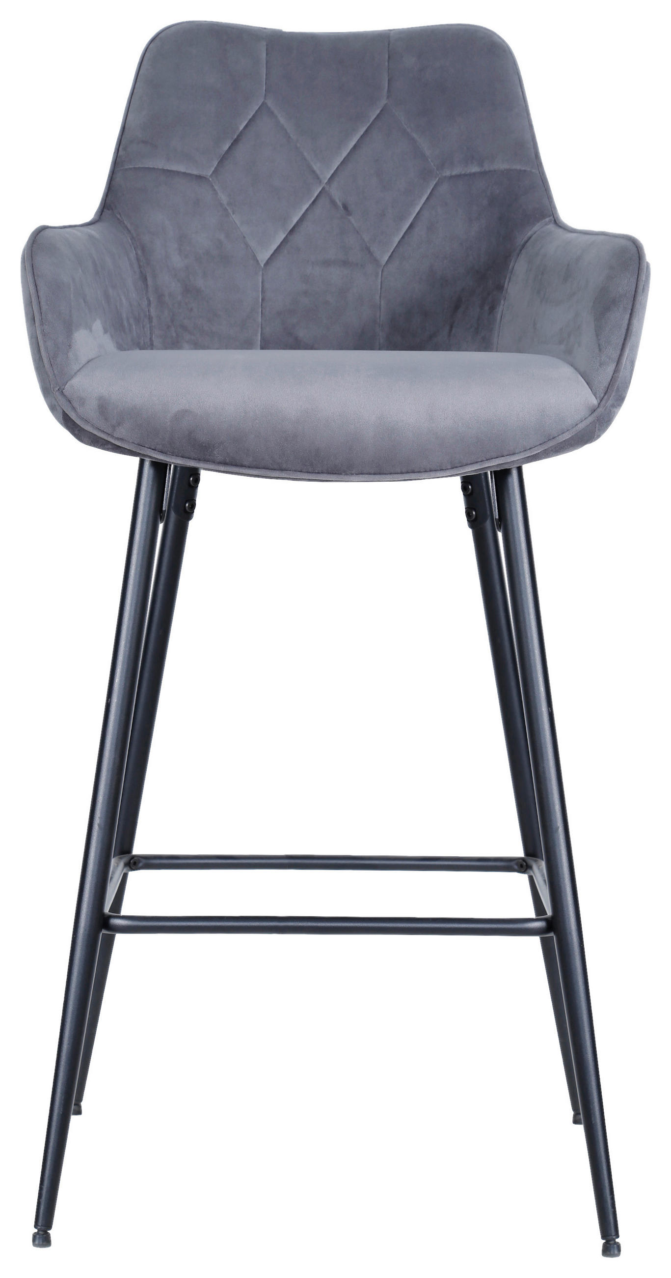 TABURET DE BAR in lemn, metal, textil gri, negru