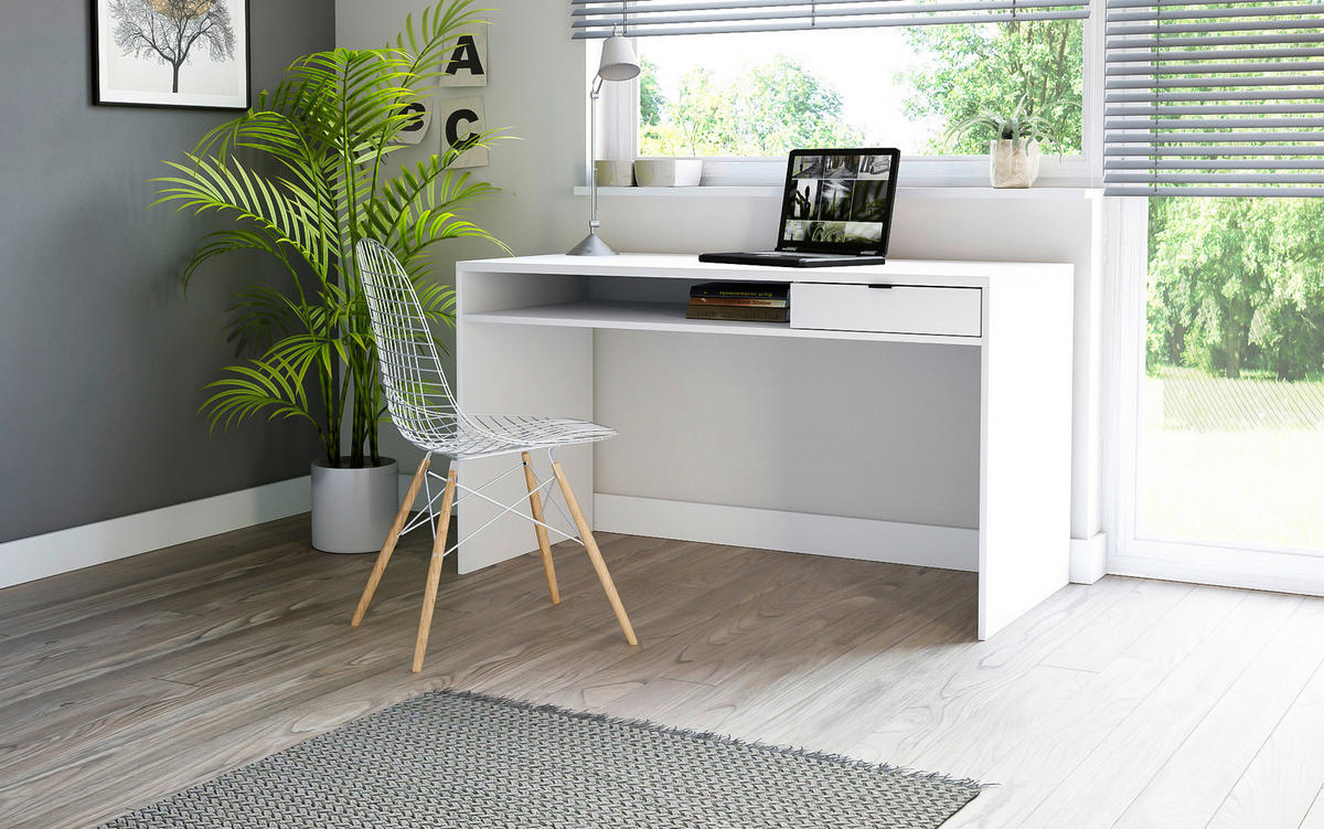 PÍSACÍ STÔL, biela, 130/60/76 cm - čierna/biela, Design, kompozitné drevo/plast (130/60/76cm) - MID.YOU