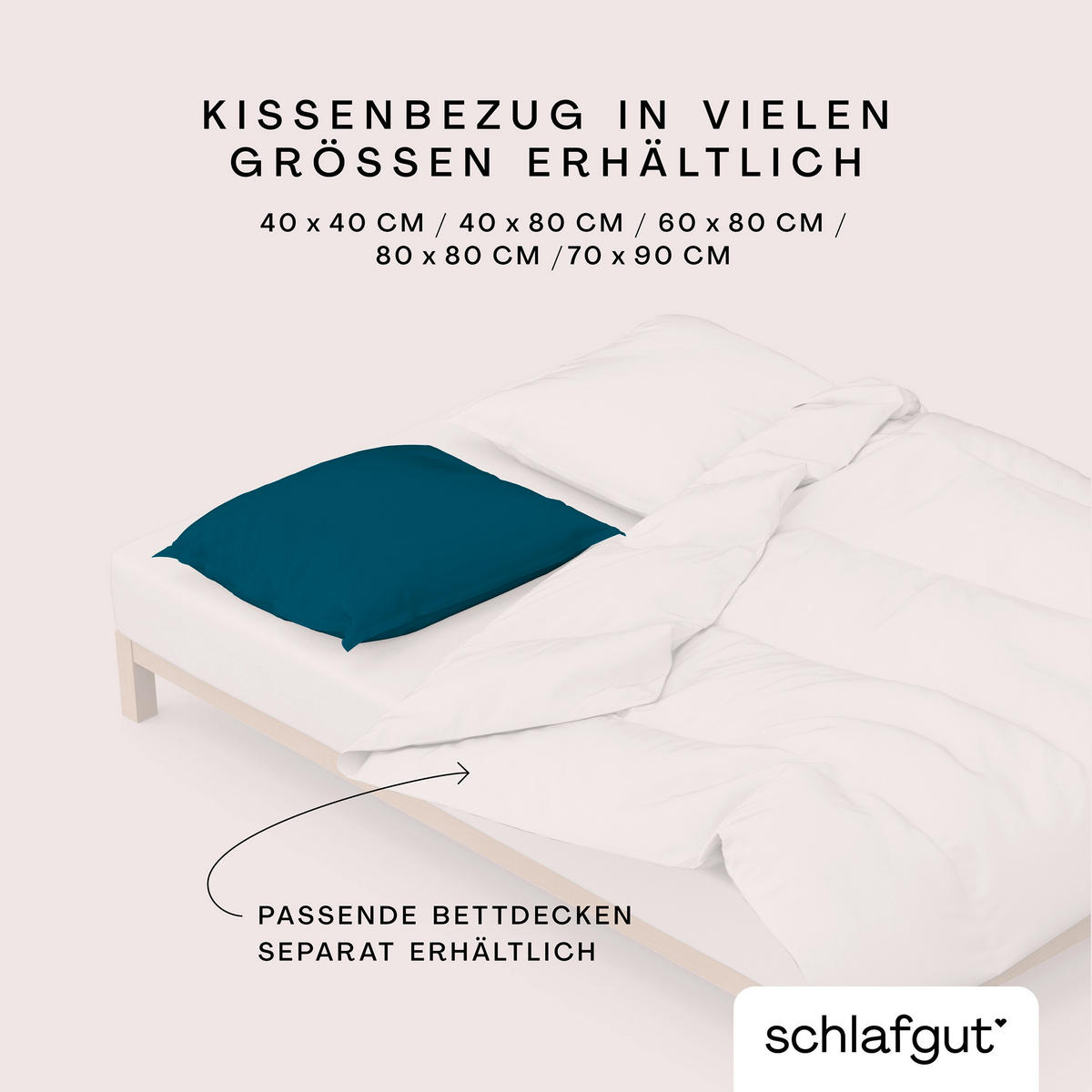KOPFPOLSTERBEZUG WOVEN SATIN 70/90 cm  - Petrol, Basics, Textil (70/90cm) - Schlafgut