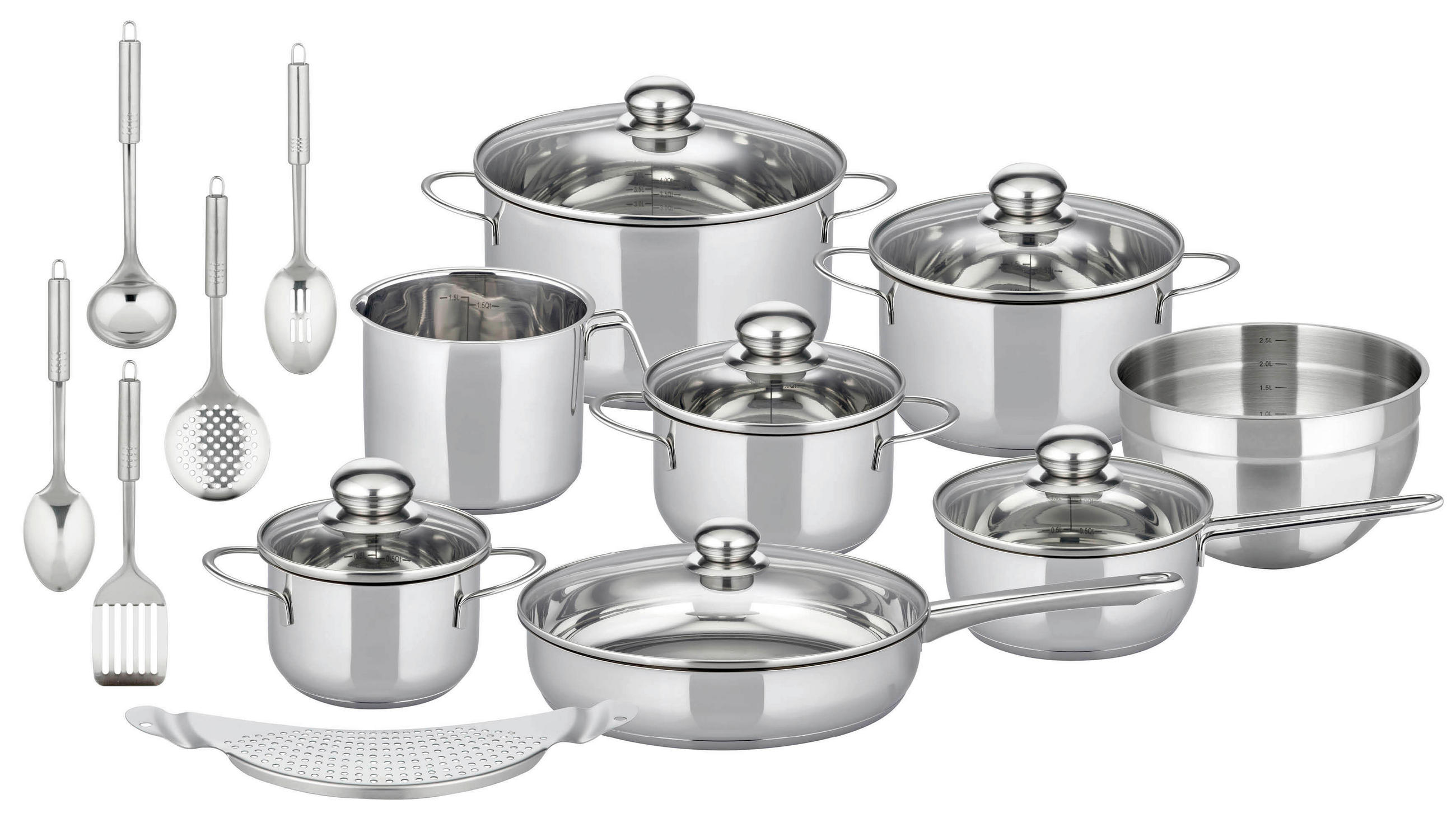 KOCHTOPFSET Prima Tavola 14-teilig  - Silberfarben, Basics, Metall (56/31/27,5cm) - ELO
