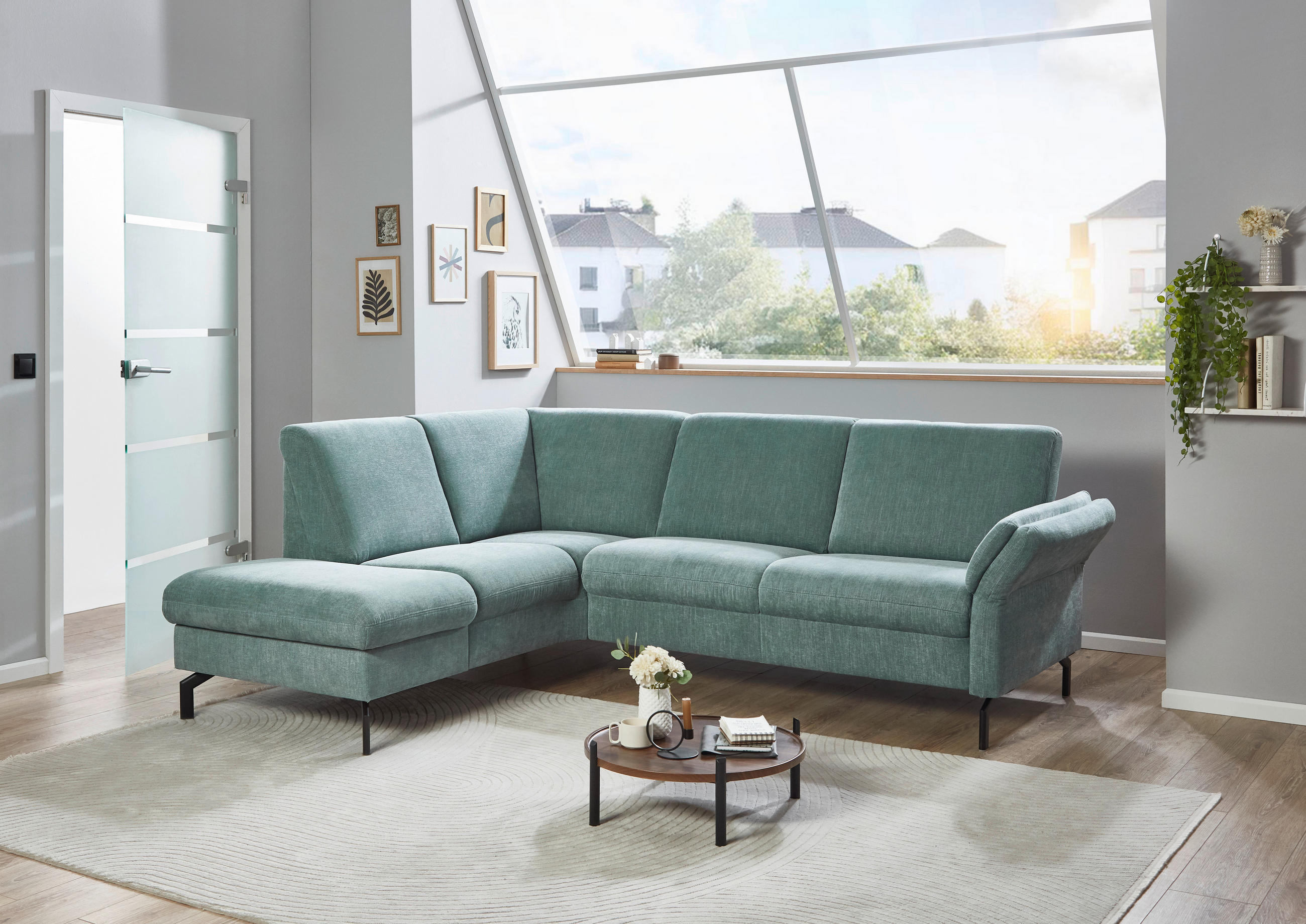 ECKSOFA in Chenille Blau  - Blau/Schwarz, Konventionell, Textil/Metall (190/241cm) - Beldomo Comfort