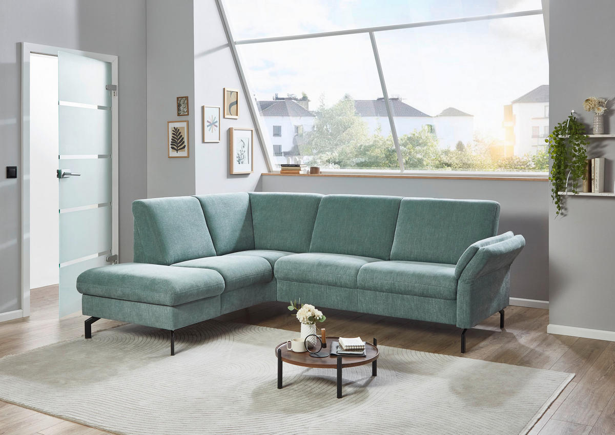 ECKSOFA in Chenille Blau  - Blau/Schwarz, Konventionell, Textil/Metall (190/241cm) - Beldomo Comfort