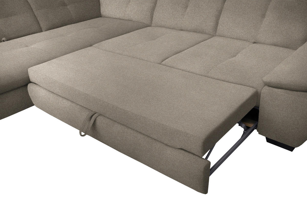 ECKSOFA in Flachgewebe Beige  - Beige/Schwarz, Design, Textil/Metall (313/242cm) - Xora