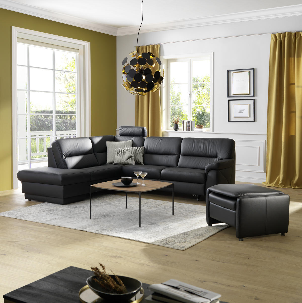 ECKSOFA in Echtleder Schwarz  - Schwarz, KONVENTIONELL, Leder (267/234cm) - Himolla