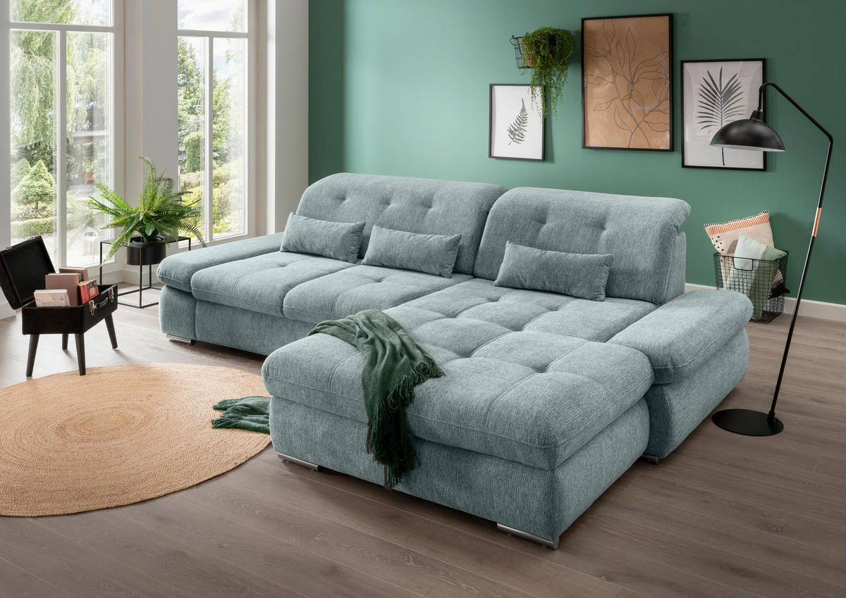 ECKSOFA Blau Chenille  - Chromfarben/Blau, Design, Textil/Metall (300/196cm) - Livetastic
