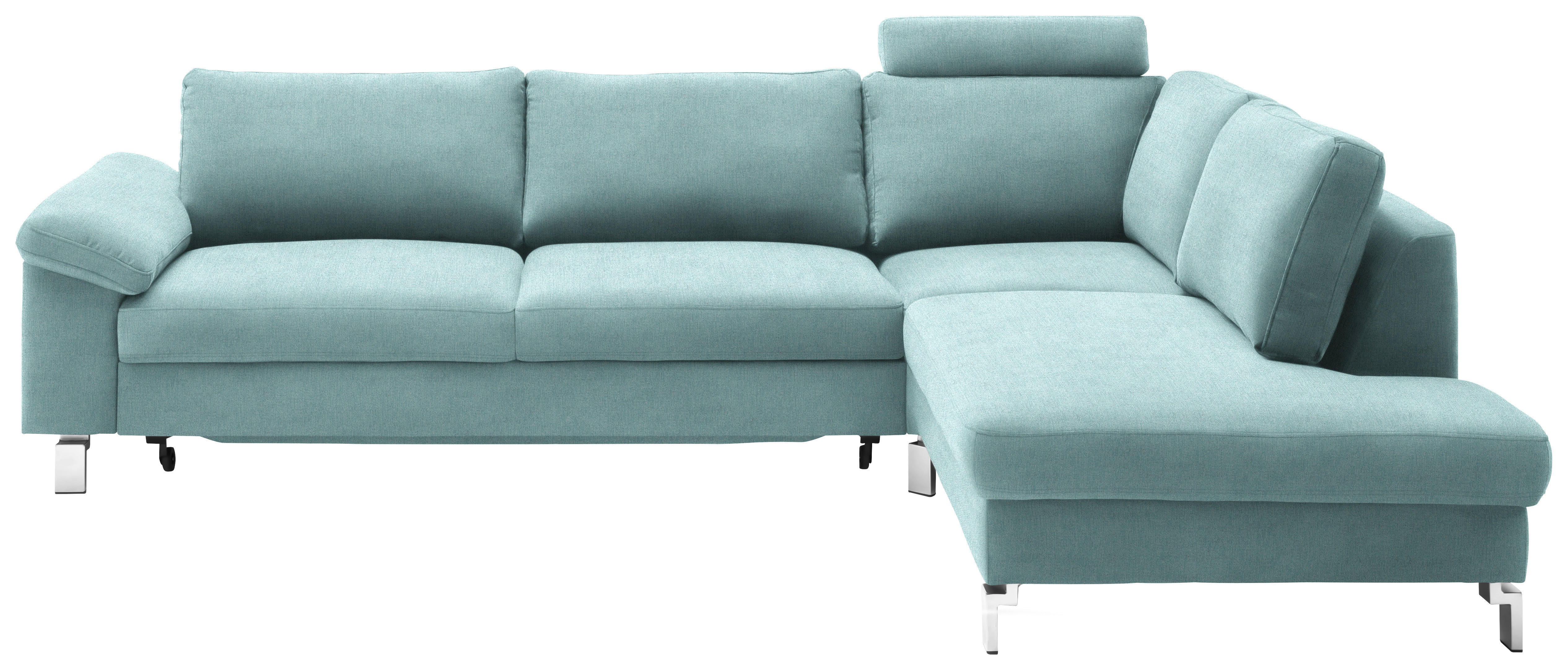 ECKSOFA in Velours Blau  - Chromfarben/Blau, Design, Textil/Metall (281/200cm) - Pure Home Lifestyle