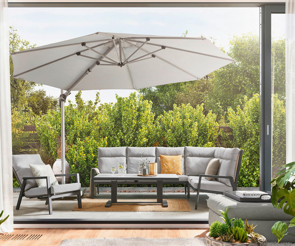 LOUNGE MIZA  - antracit/svetlo siva, Design, kovina/steklo (141/80/50-70cm) - Amatio