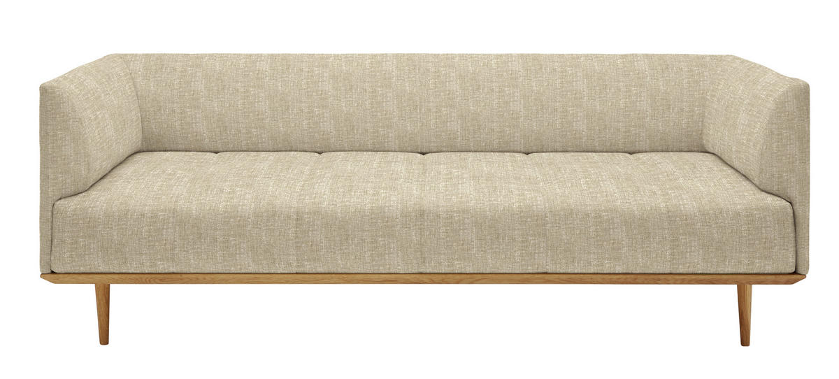 BIGSOFA in Flachgewebe Hellbraun  - Hellbraun, Modern, Holz/Textil (220/77/120cm) - Joka
