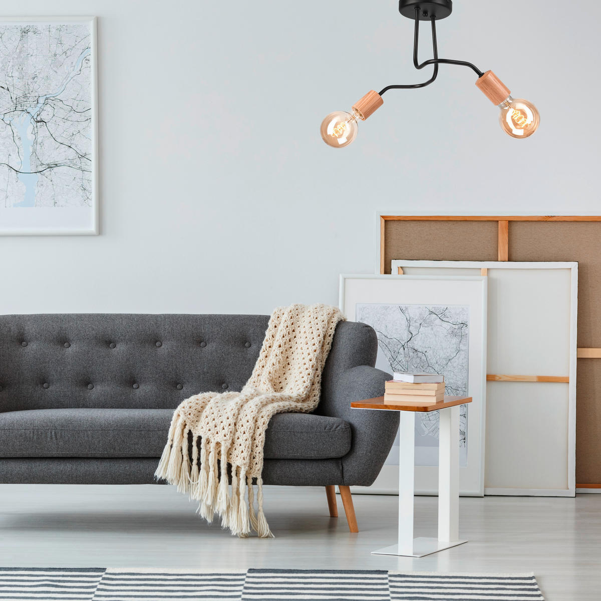 DECKENLEUCHTE     - Schwarz, Basics, Holz/Metall (26/45/45cm)