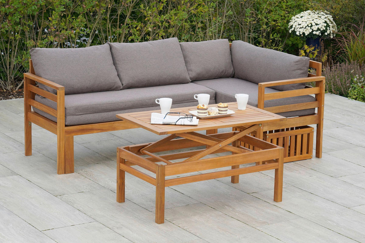 GARTENSET AkazieHartholz  - Grau/Akaziefarben, KONVENTIONELL, Holz/Textil - Gardenson