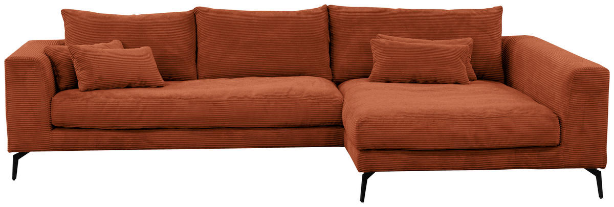 ECKSOFA in Cord Kupferfarben  - Schwarz/Kupferfarben, Design, Textil/Metall (313/172cm) - Livetastic
