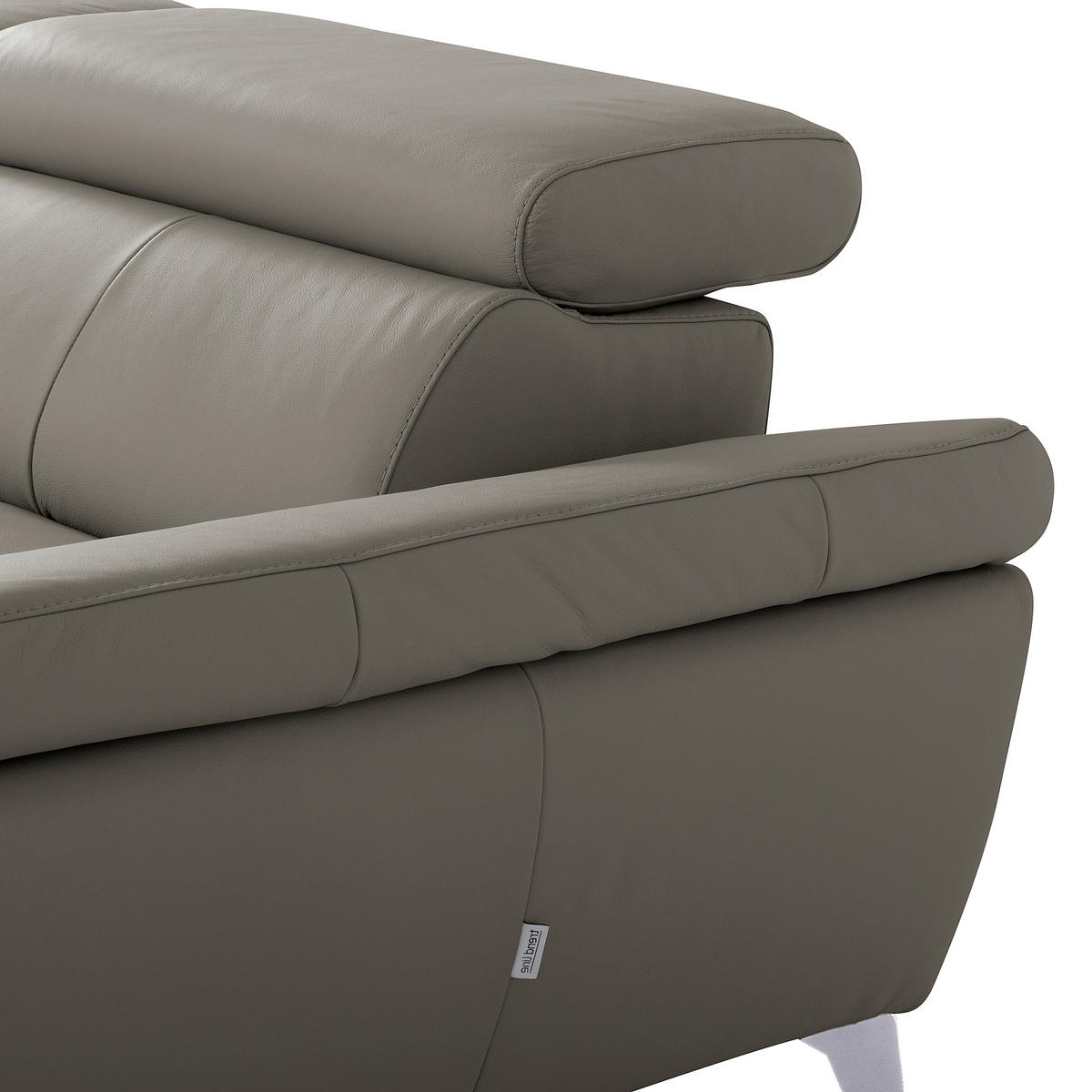 ECKSOFA SONO Schlammfarben Echtleder Lederlook Armteilverstellung, Kopfteilverstellung  - Chromfarben/Schlammfarben, Design, Leder/Textil (252/179cm) - Livetastic