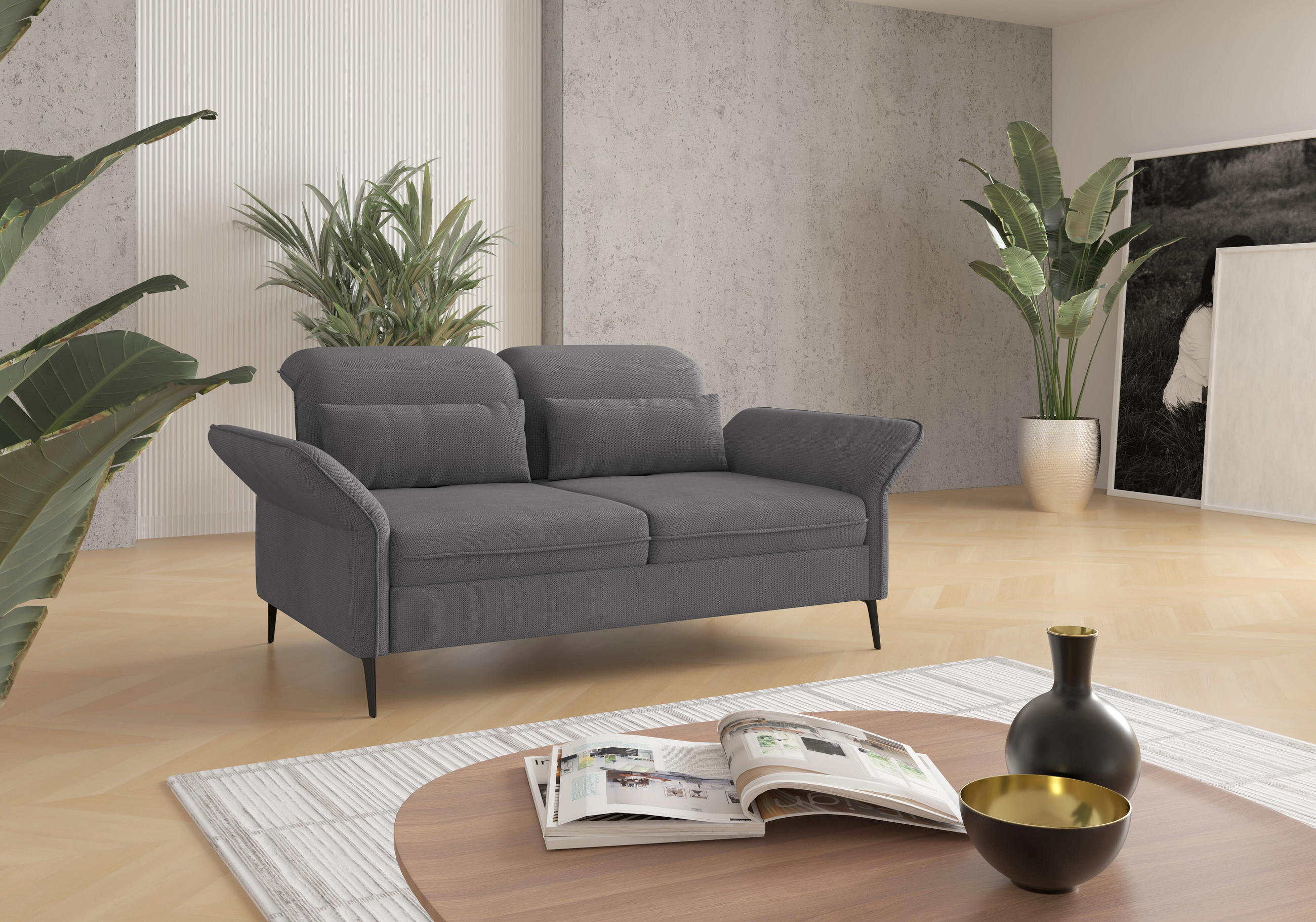 3-SITZER-SOFA in Flachgewebe Grau  - Schwarz/Grau, Konventionell, Textil/Metall (199/92/123cm) - Sit & More