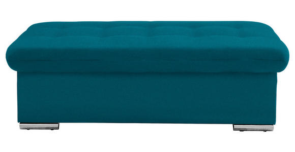 HOCKER in Textil Petrol  - Silberfarben/Petrol, Design, Textil/Metall (137/43/74cm) - Cantus