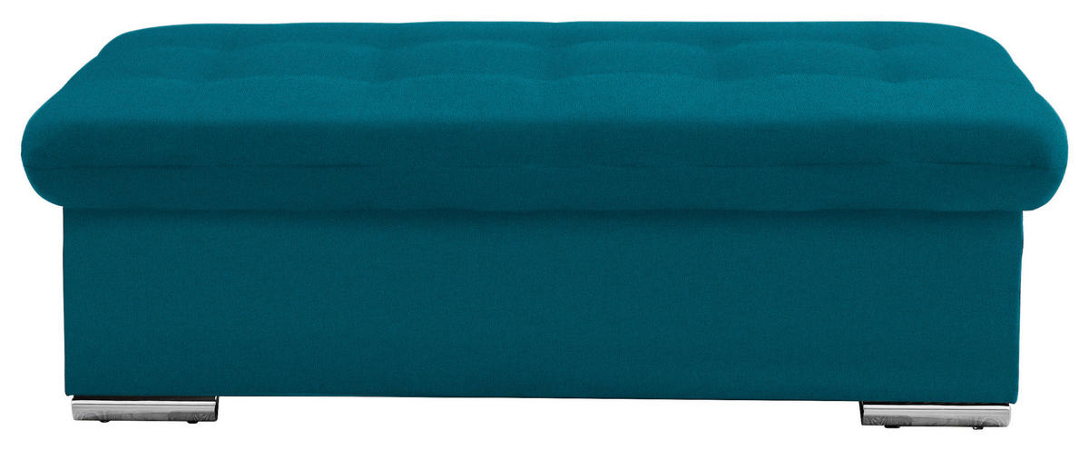 HOCKER in Textil Petrol  - Silberfarben/Petrol, Design, Textil/Metall (137/43/74cm) - Cantus