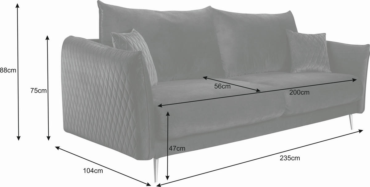 SCHLAFSOFA  mit Schlafen auf Sitzhöhe, Rücken echt Samt Grün  - Goldfarben/Grün, Design, Textil/Metall (235/96/104cm) - MID.YOU