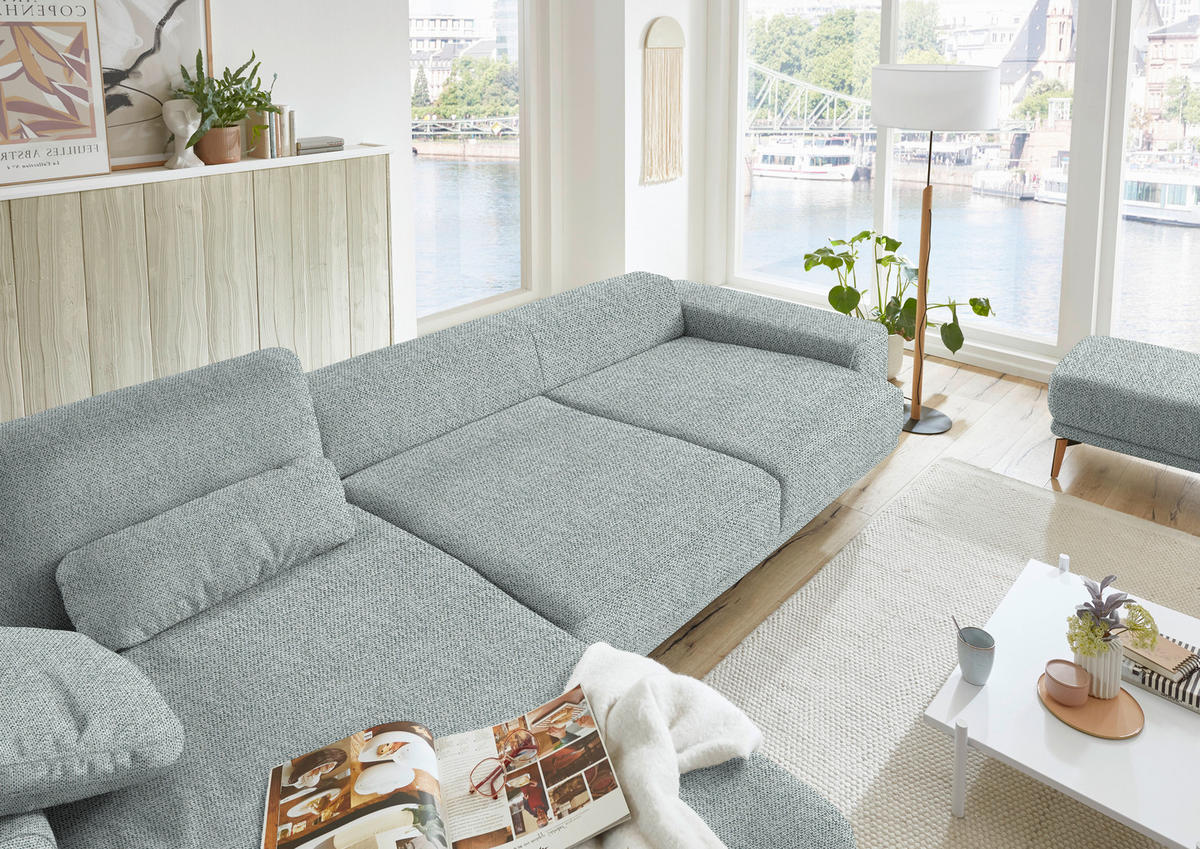 ECKSOFA in Flachgewebe Hellgrau  193/334 cm  - Wildeiche/Hellgrau, Design, Holz/Textil (193/334cm) - Niels Andersson