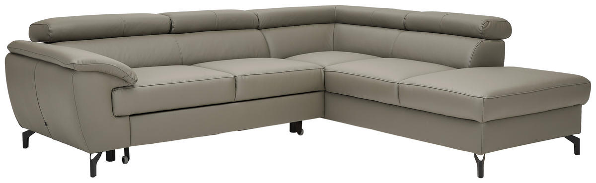 ECKSOFA in Lederlook Kombination Echtleder/Lederlook Schlammfarben  - Schlammfarben/Schwarz, Design, Leder/Textil (256/220cm) - Celina Home