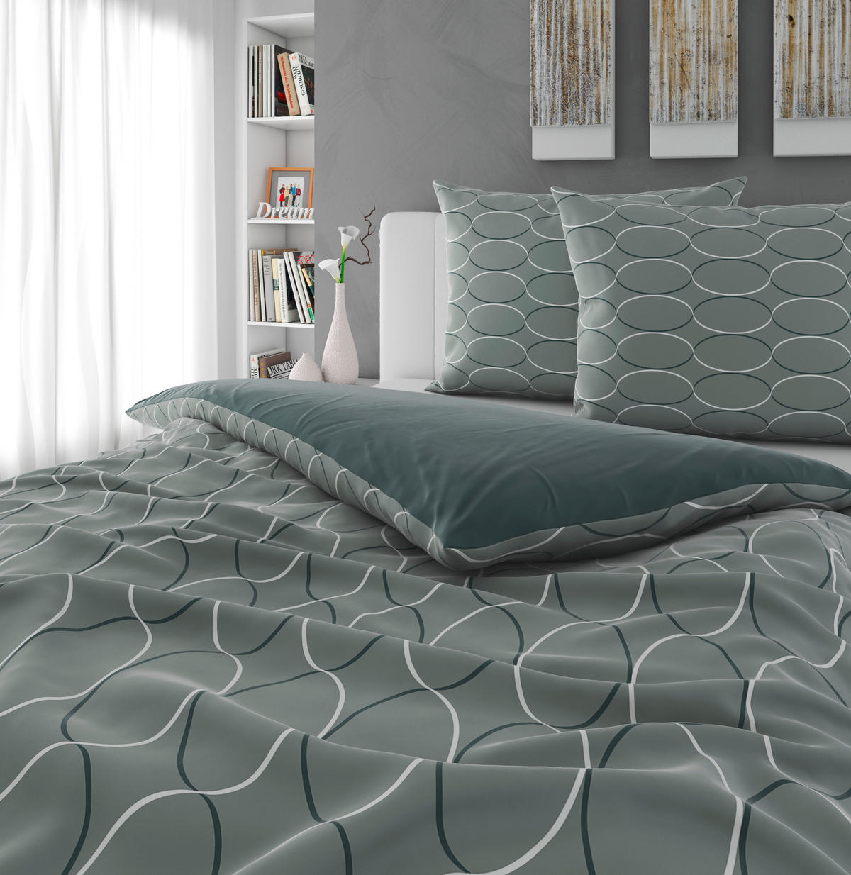 WENDEBETTWÄSCHE Mavie Satin 200/200 cm  - Grün, KONVENTIONELL, Textil (200/200cm) - Novel