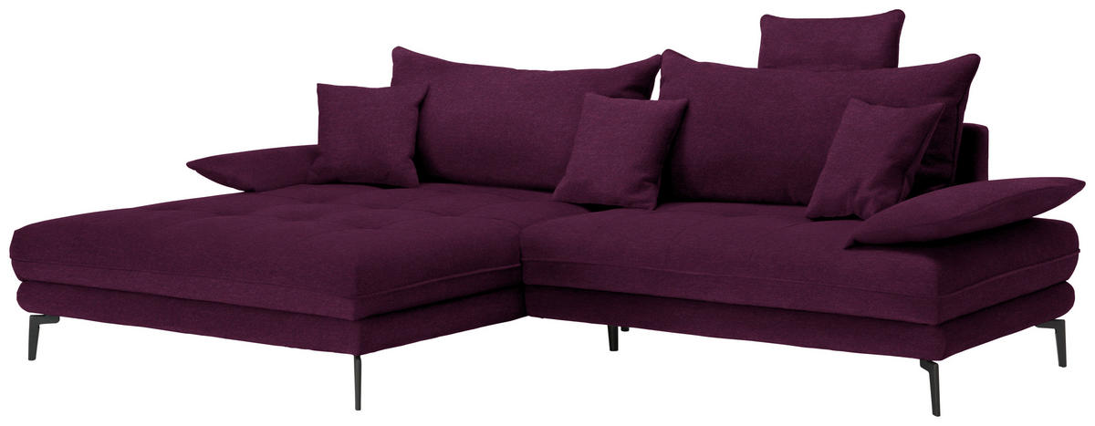 ECKSOFA PRATO Beere Mikrofaser  - Beere/Schwarz, MODERN, Textil/Metall (176/292cm) - MID.YOU