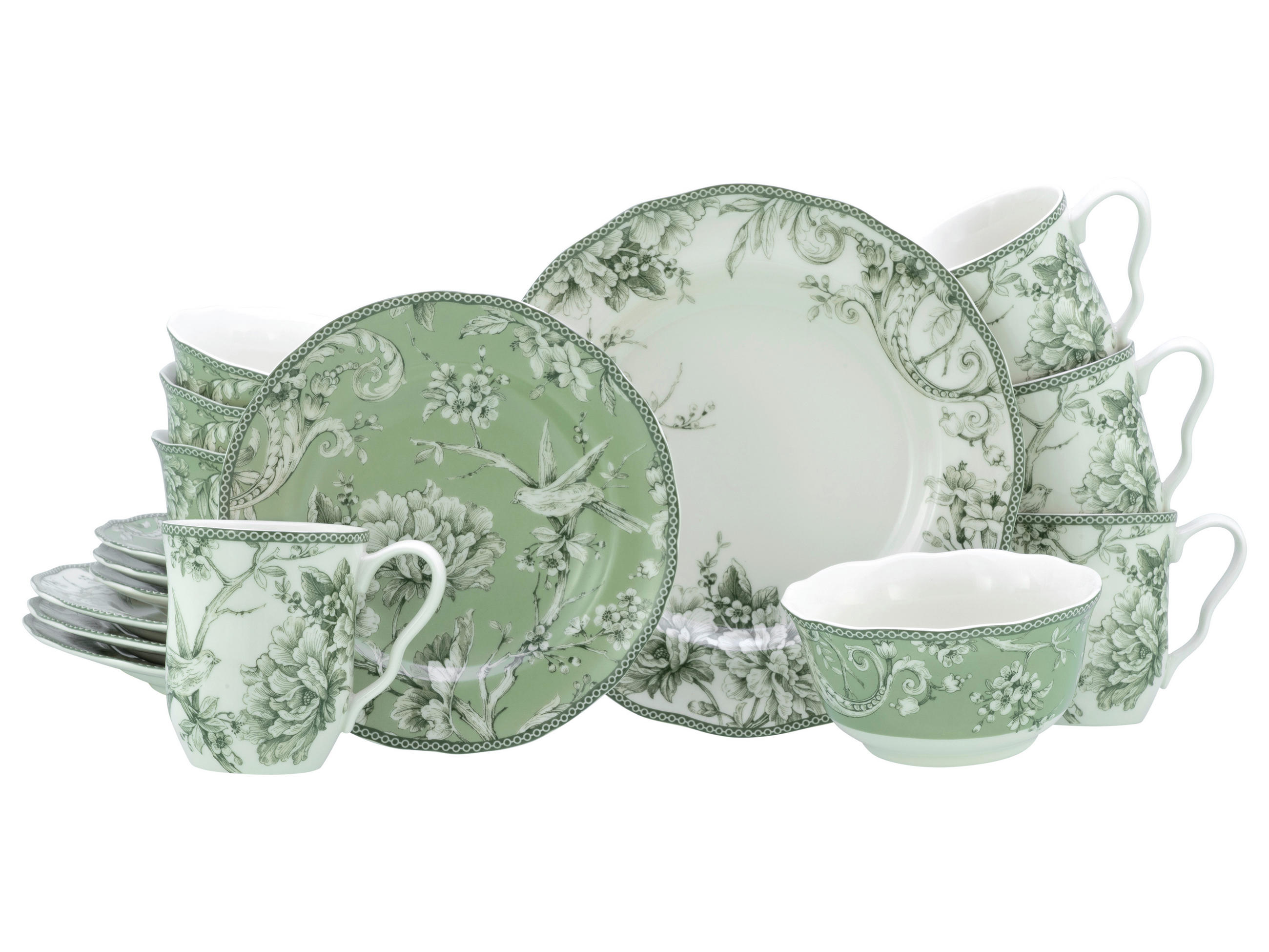 KOMBISERVICE Grün, Weiß Adelaide Grün 16-teilig 4 Personen  - Weiß/Grün, Basics, Keramik - Creatable