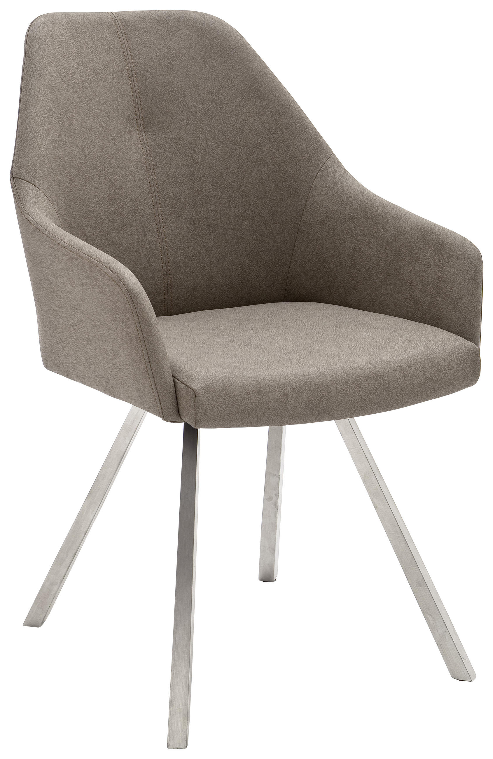 Stuhl in Metall, Textil Taupe, Edelstahlfarben