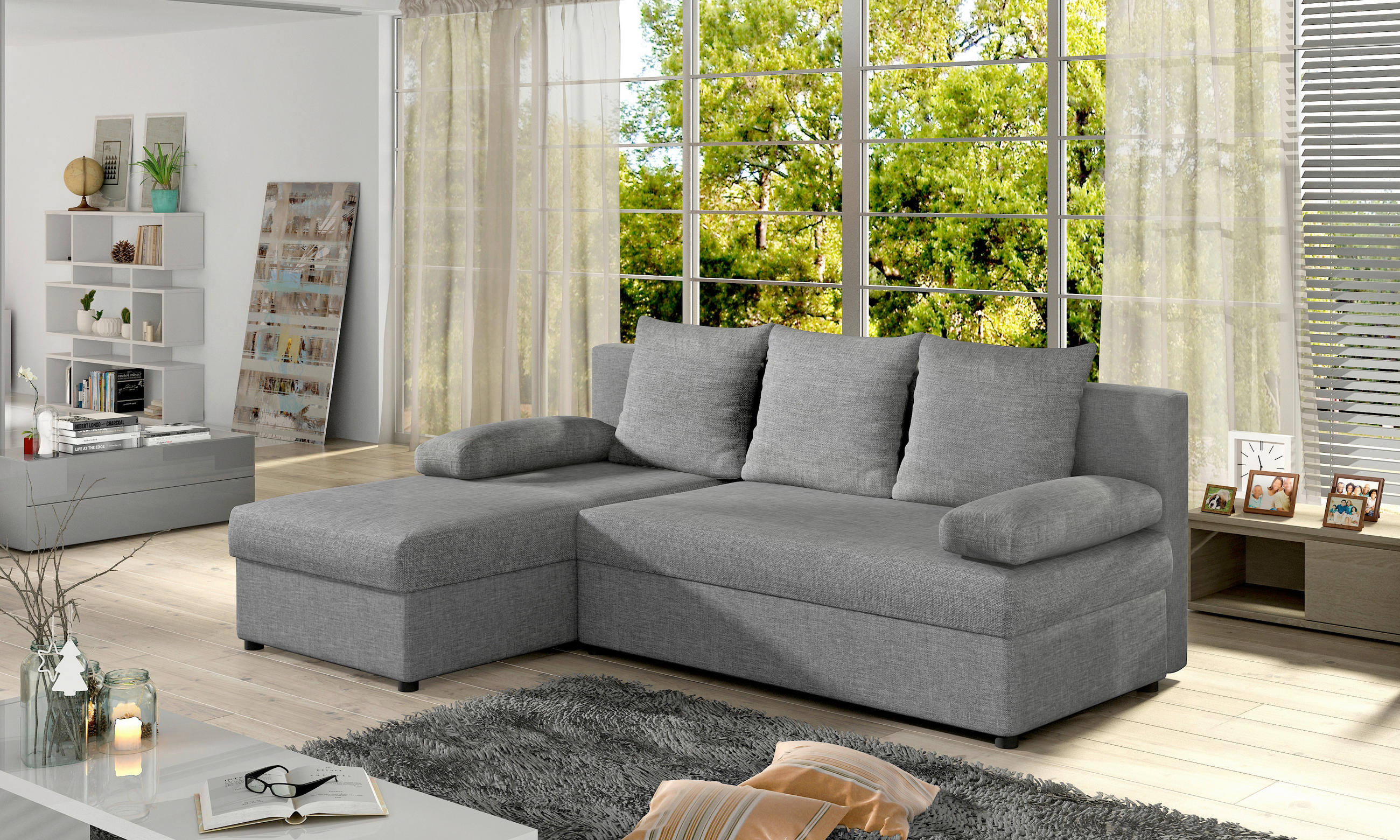 ECKSOFA in Webstoff Grau  - Schwarz/Grau, Design, Kunststoff/Textil (201/143cm) - MID.YOU
