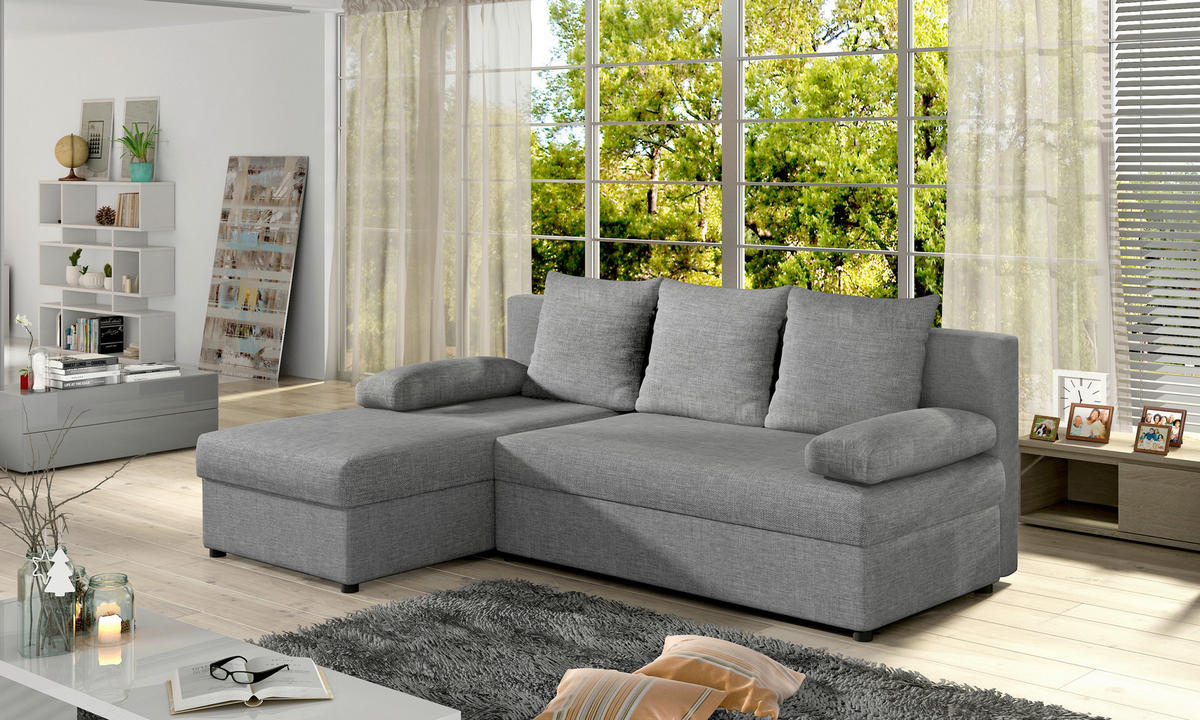 ECKSOFA in Webstoff Grau  - Schwarz/Grau, Design, Kunststoff/Textil (201/143cm) - MID.YOU
