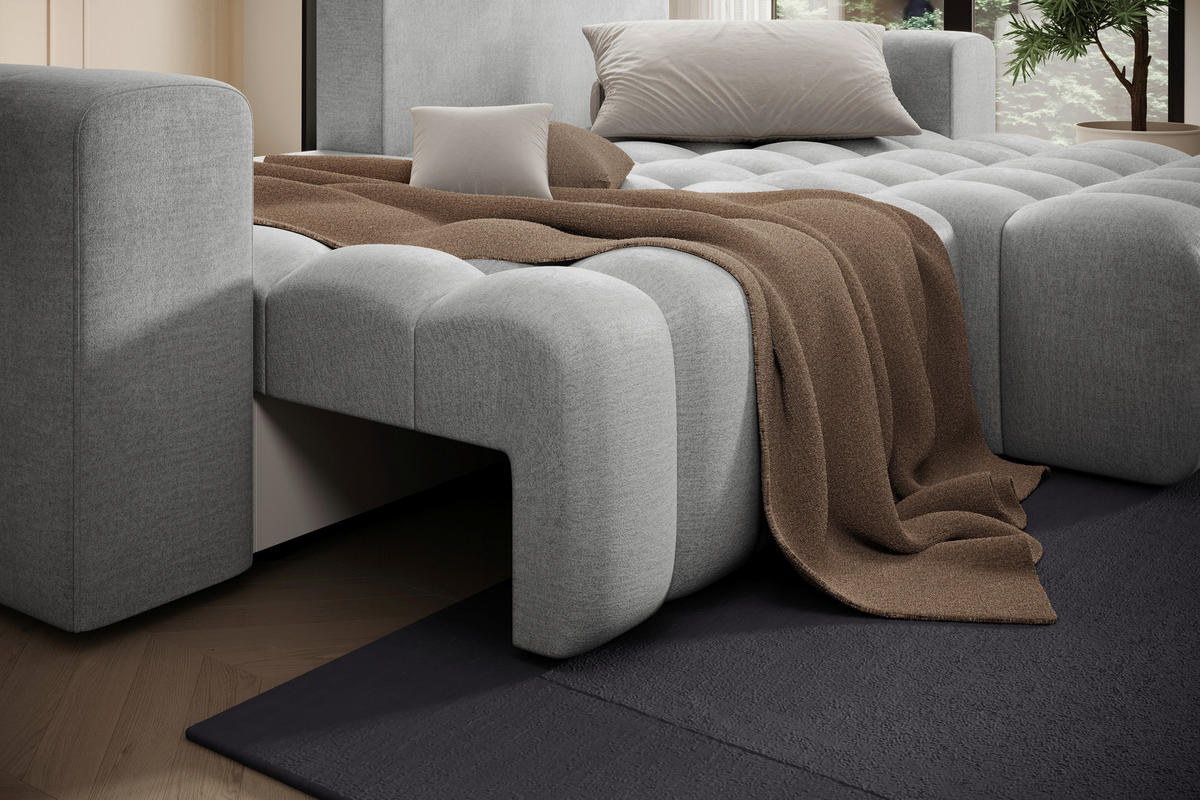 ECKSOFA BONETT in Samt Hellgrau  250/175 cm  - Hellgrau/Schwarz, Design, Kunststoff/Textil (250/175cm) - MID.YOU