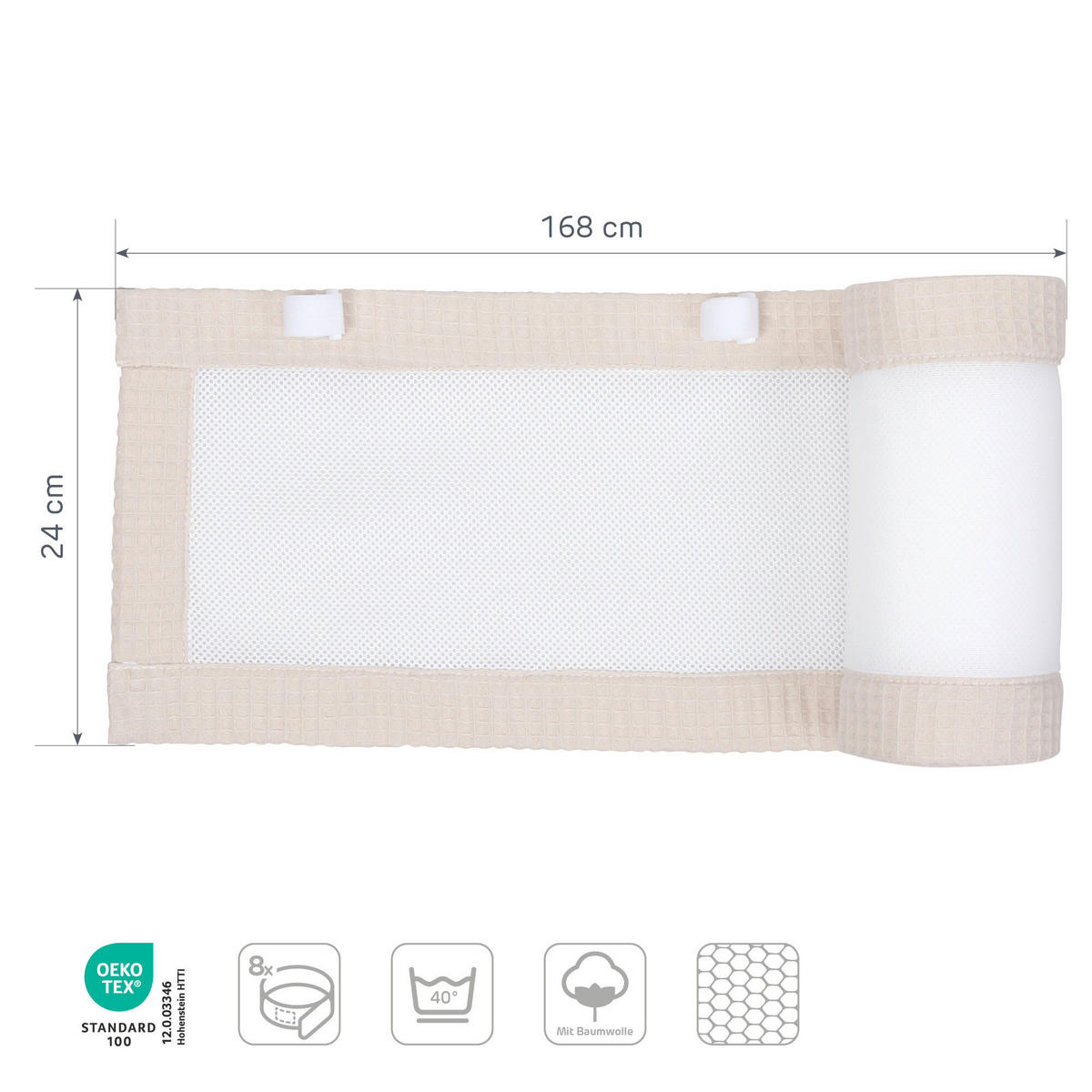 NESTCHEN babybay Nestchen 3D Mesh  - Sandfarben, Basics, Naturmaterialien (168/24/2cm) - Tobi
