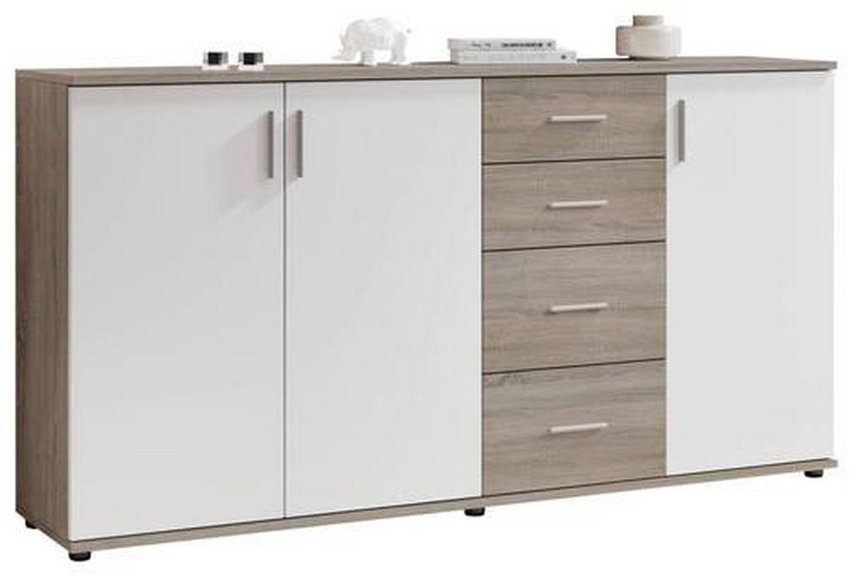 KOMÓD 160/84/35 cm  - ezüst/sötét tölgy, Konventionell, műanyag/faalapú anyag (160/84/35cm) - Xora