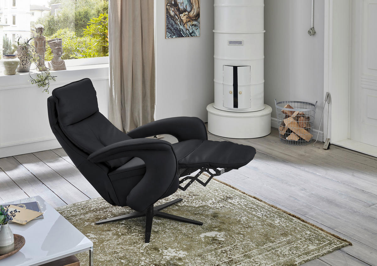RELAXSESSEL in Leder Anthrazit  - Anthrazit/Schwarz, Design, Leder/Metall (77/110/87cm) - Valdera