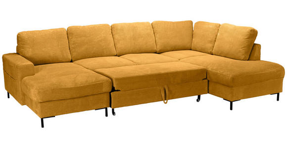 WOHNLANDSCHAFT Currygelb Cord  - Currygelb/Schwarz, KONVENTIONELL, Textil/Metall (148/303/197cm) - Carryhome