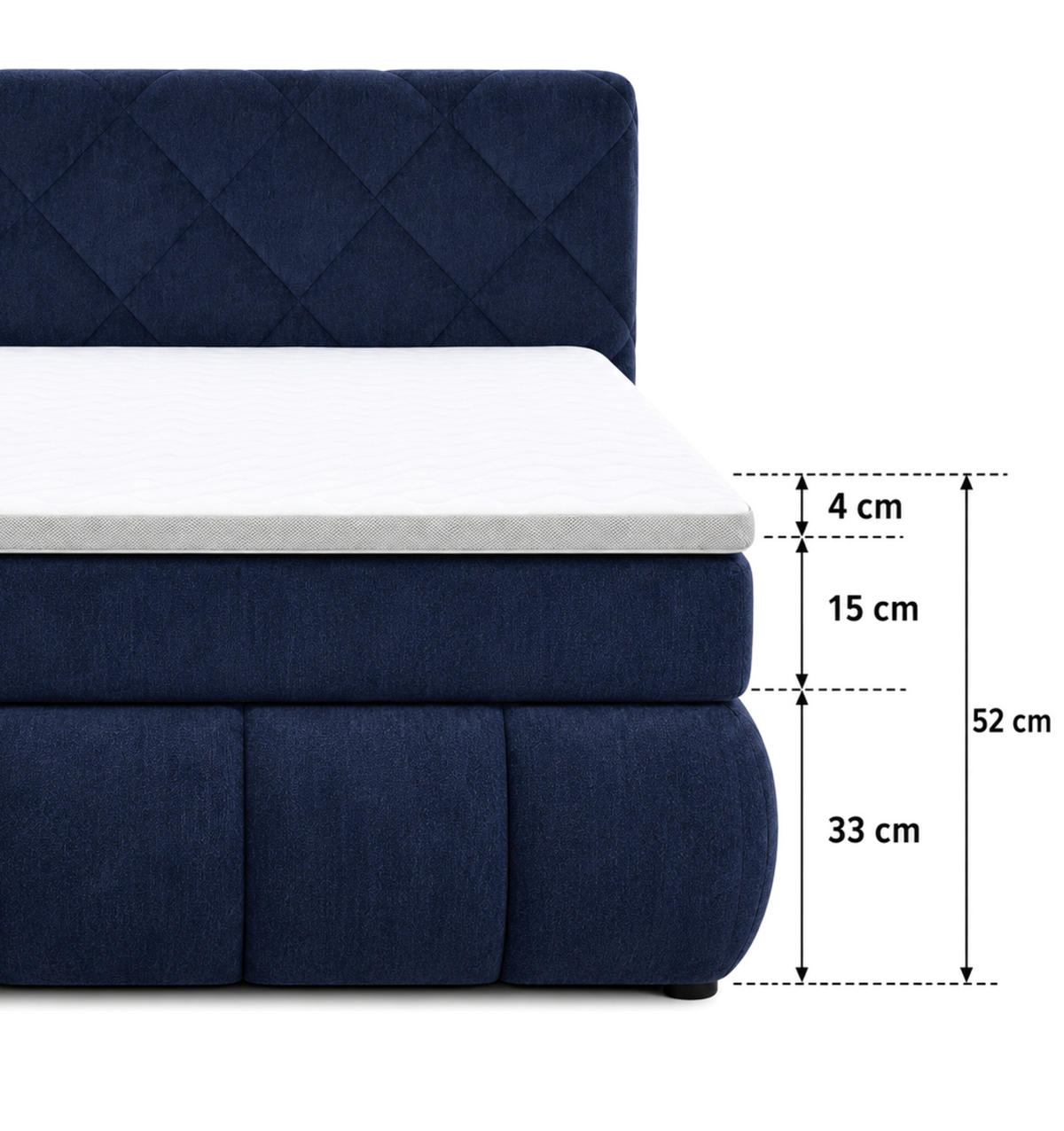 BOXBETT 180/200 cm,  in Dunkelblau, gepolstertes Kopfteil, Bettkasten, Topper, Matratzen, H3 + H3 = fest  - Schwarz/Dunkelblau, Design, Kunststoff/Textil (180/200cm) - Chameo