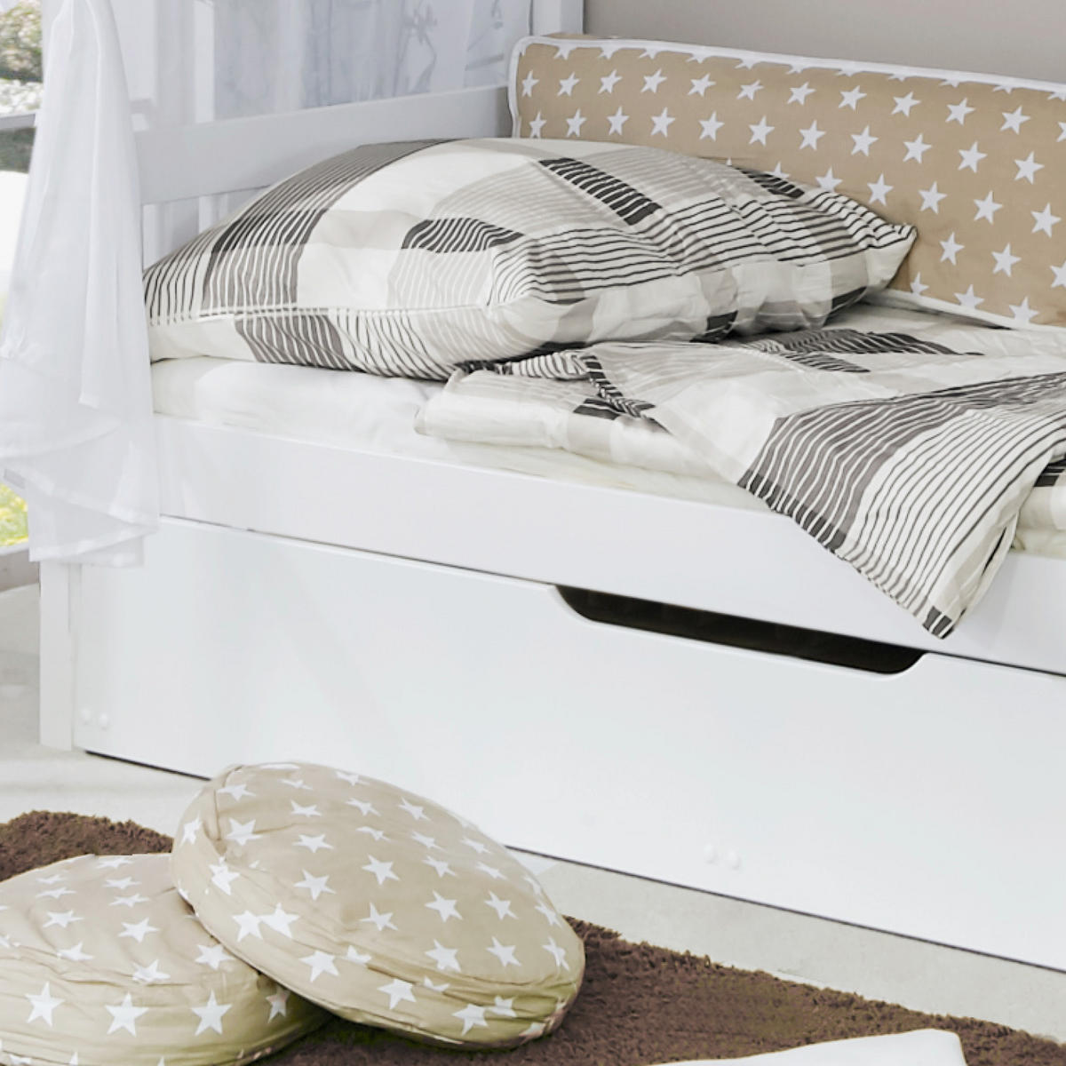 HIMMELBETT 90/200 cm  in Beige, Weiß  - Beige/Weiß, MODERN, Holz (90/200cm) - MID.YOU