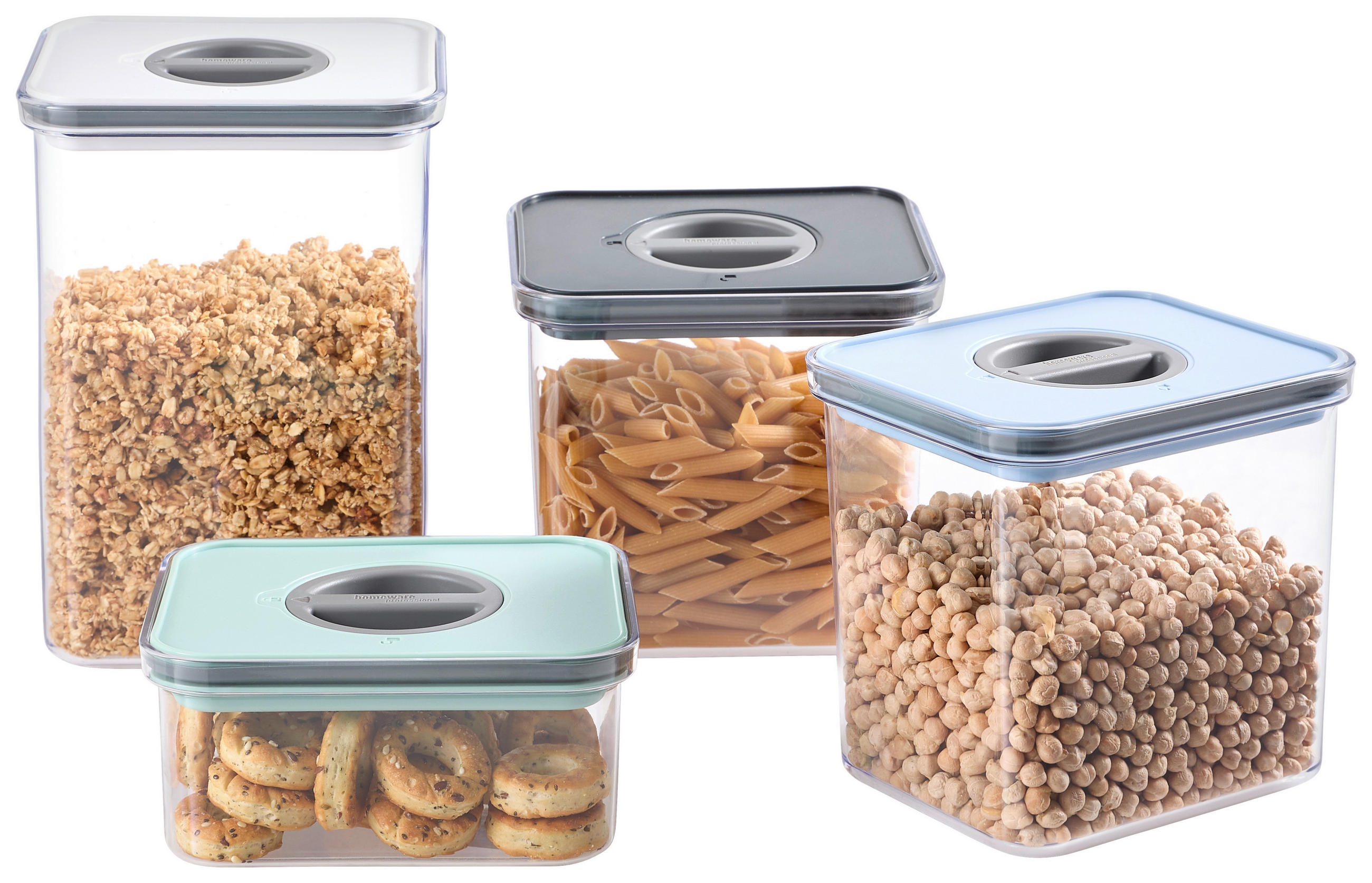 Thumbnail - Homeware Profession. Vorratsdosenset, Anthrazit, Blau, Weiß, Mintgrün, Kunststoff, 4-teilig, 0.73 L, Lfgb, lebensmittele...