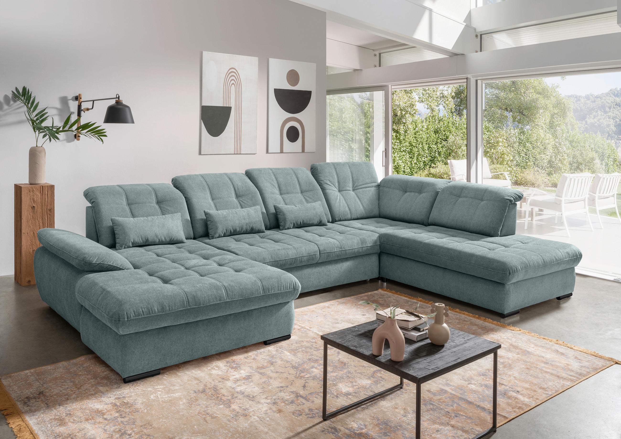 WOHNLANDSCHAFT Blau Chenille  - Blau/Schwarz, MODERN, Textil/Metall (184/387/252cm) - Livetastic