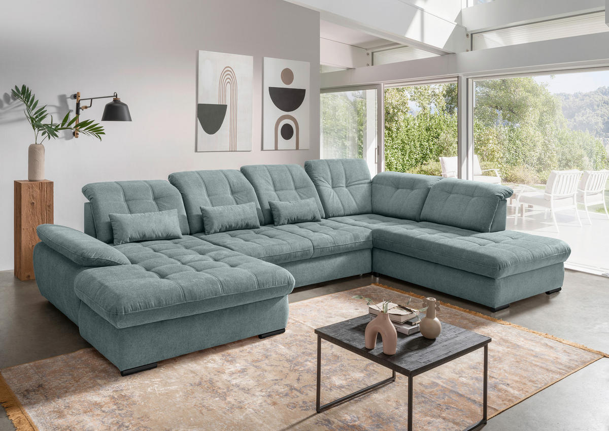 WOHNLANDSCHAFT in Chenille Blau  - Blau/Schwarz, Modern, Textil/Metall (184/387/252cm) - Livetastic