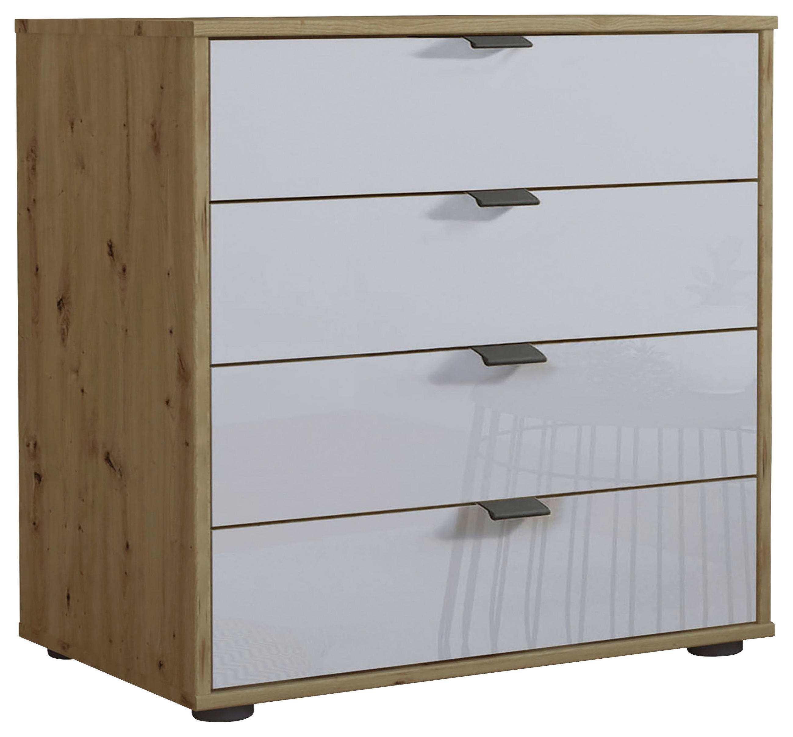 KOMÓD 80/70/43 cm  - Bianco tölgy/fekete, Konventionell, faalapú anyag/üveg (80/70/43cm) - Dieter Knoll