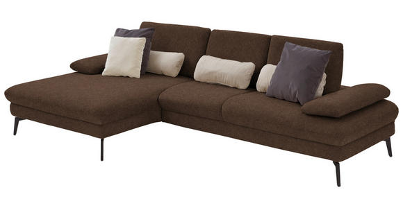 ECKSOFA in Chenille, Mikrofaser Dunkelbraun  - Dunkelbraun/Schwarz, Design, Textil/Metall (157/299cm) - Dieter Knoll