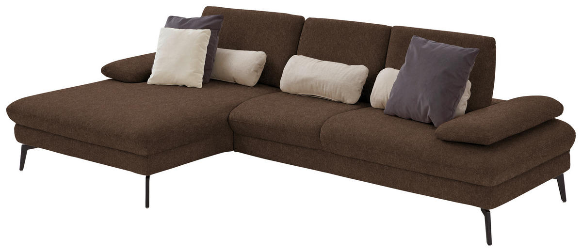 ECKSOFA in Chenille, Mikrofaser Dunkelbraun  - Dunkelbraun/Schwarz, Design, Textil/Metall (157/299cm) - Dieter Knoll