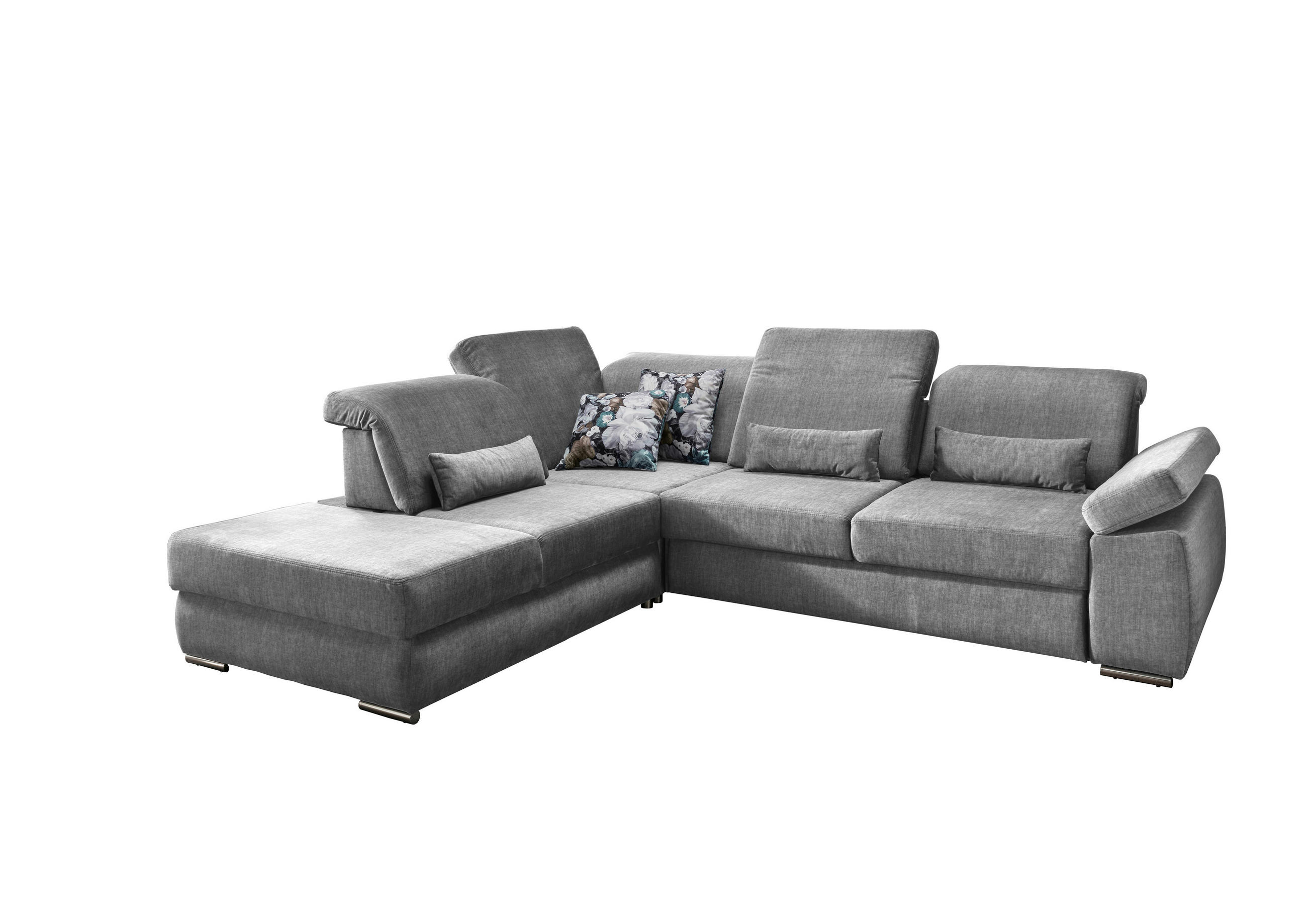 Ecksofa Silberfarben Velours  - Chromfarben/Silberfarben, MODERN, Holz/Textil (250/297cm) - Livetastic