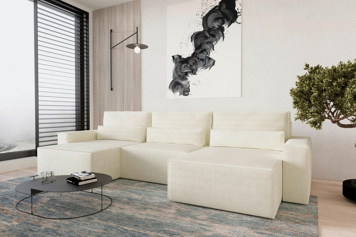 WOHNLANDSCHAFT BRAZIL MINI U in Creme  - Creme/Schwarz, Design, Kunststoff/Textil (162/350/162cm) - MID.YOU