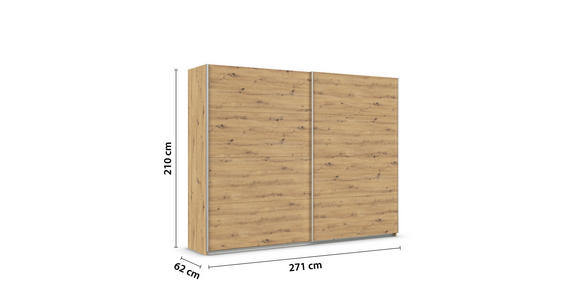 SCHWEBETÜRENSCHRANK  in Eiche Artisan  - Alufarben/Eiche Artisan, KONVENTIONELL, Holzwerkstoff/Metall (271/210/62cm) - Xora