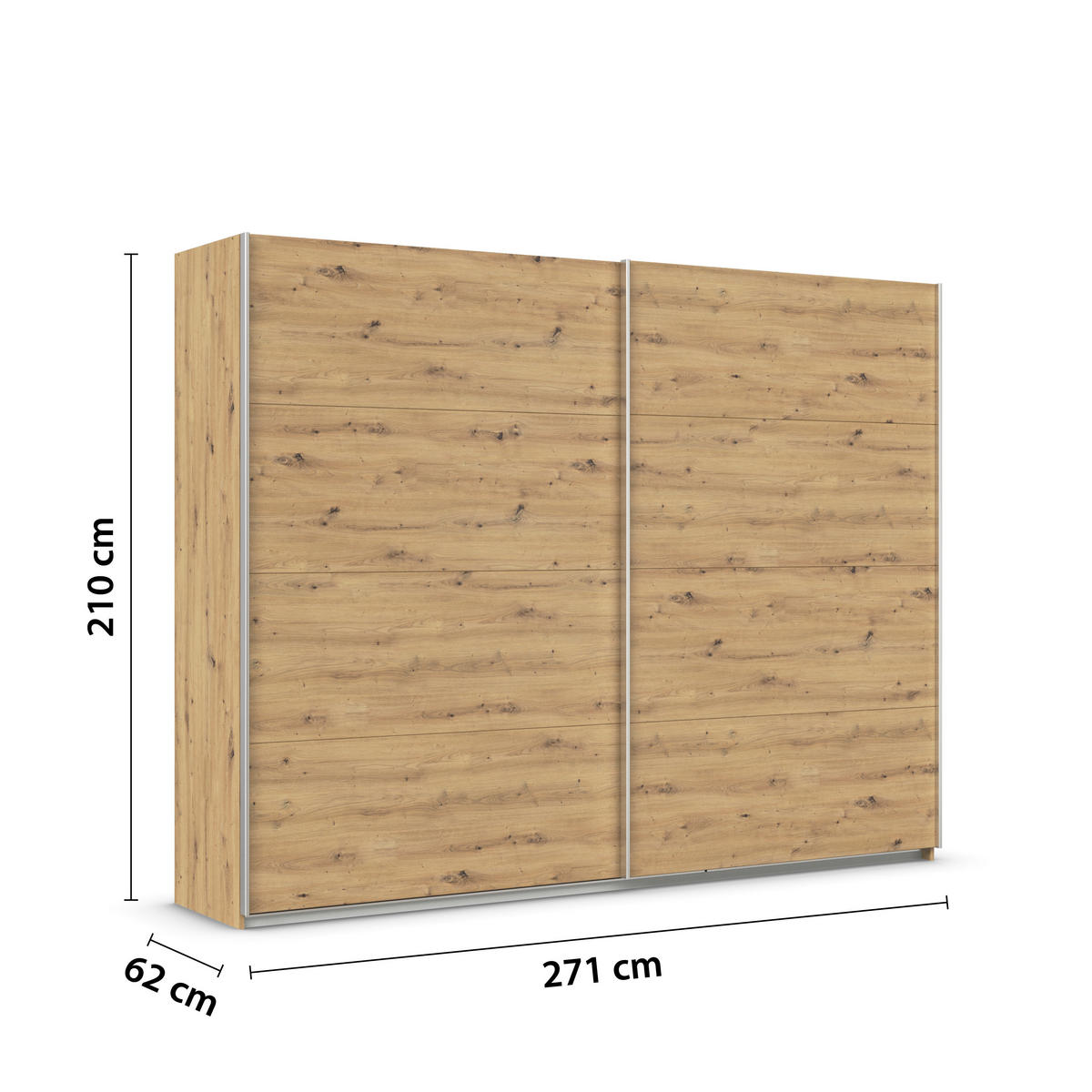 SCHWEBETÜRENSCHRANK  in Eiche Artisan  - Alufarben/Eiche Artisan, KONVENTIONELL, Holzwerkstoff/Metall (271/210/62cm) - Xora
