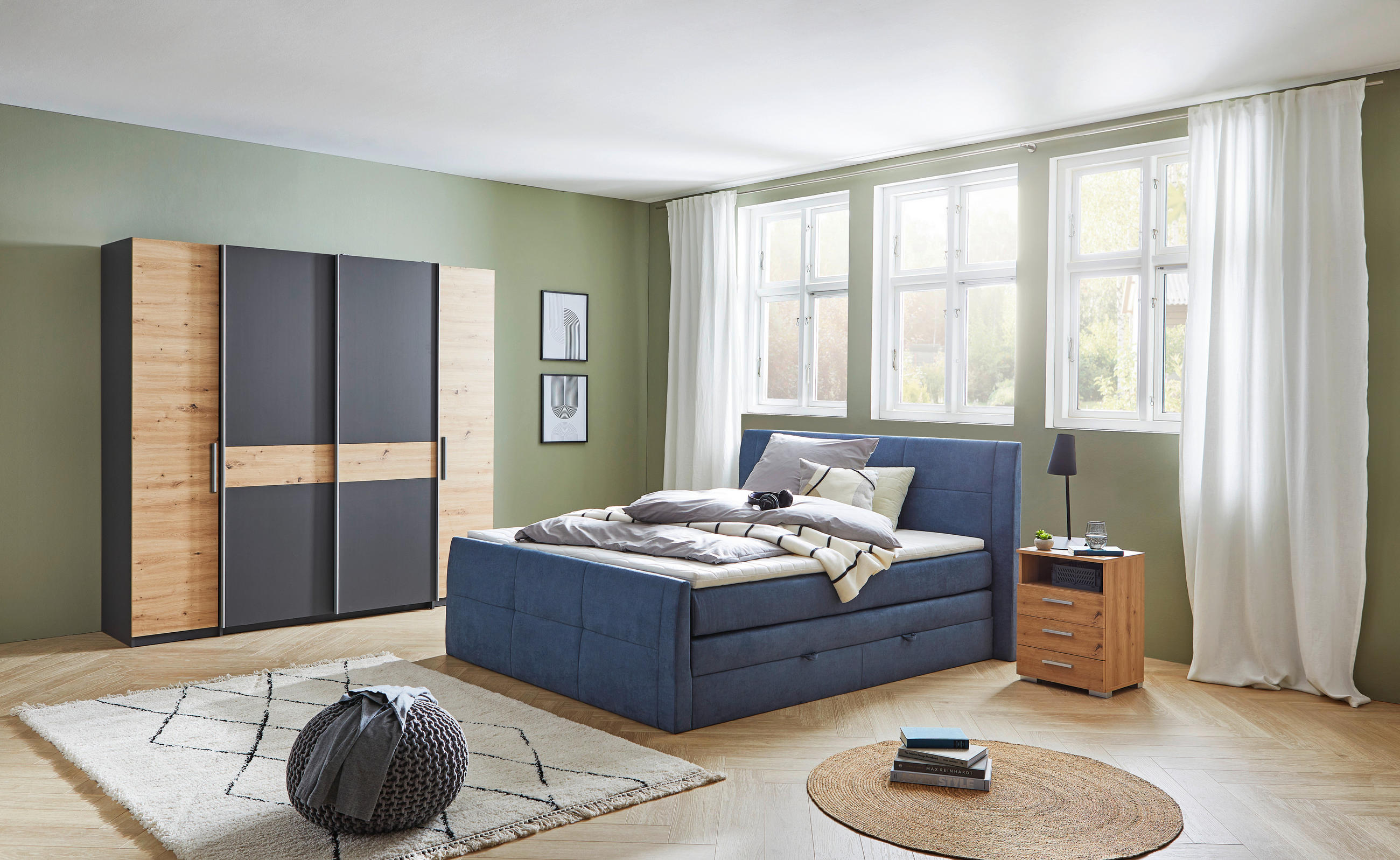 KLEIDERSCHRANK 215/211/60 cm 4-türig Graphitfarben, Eiche Artisan  - Silberfarben/Graphitfarben, KONVENTIONELL, Holzwerkstoff/Kunststoff (215/211/60cm) - Boxxx