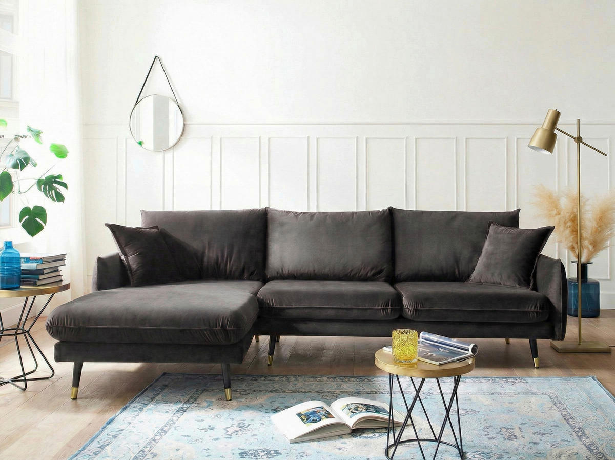 ECKSOFA Eckteil  ROSSANA-REC.2S Anthrazit Samt  - Anthrazit, MODERN, Holz/Textil (258/160cm) - MID.YOU