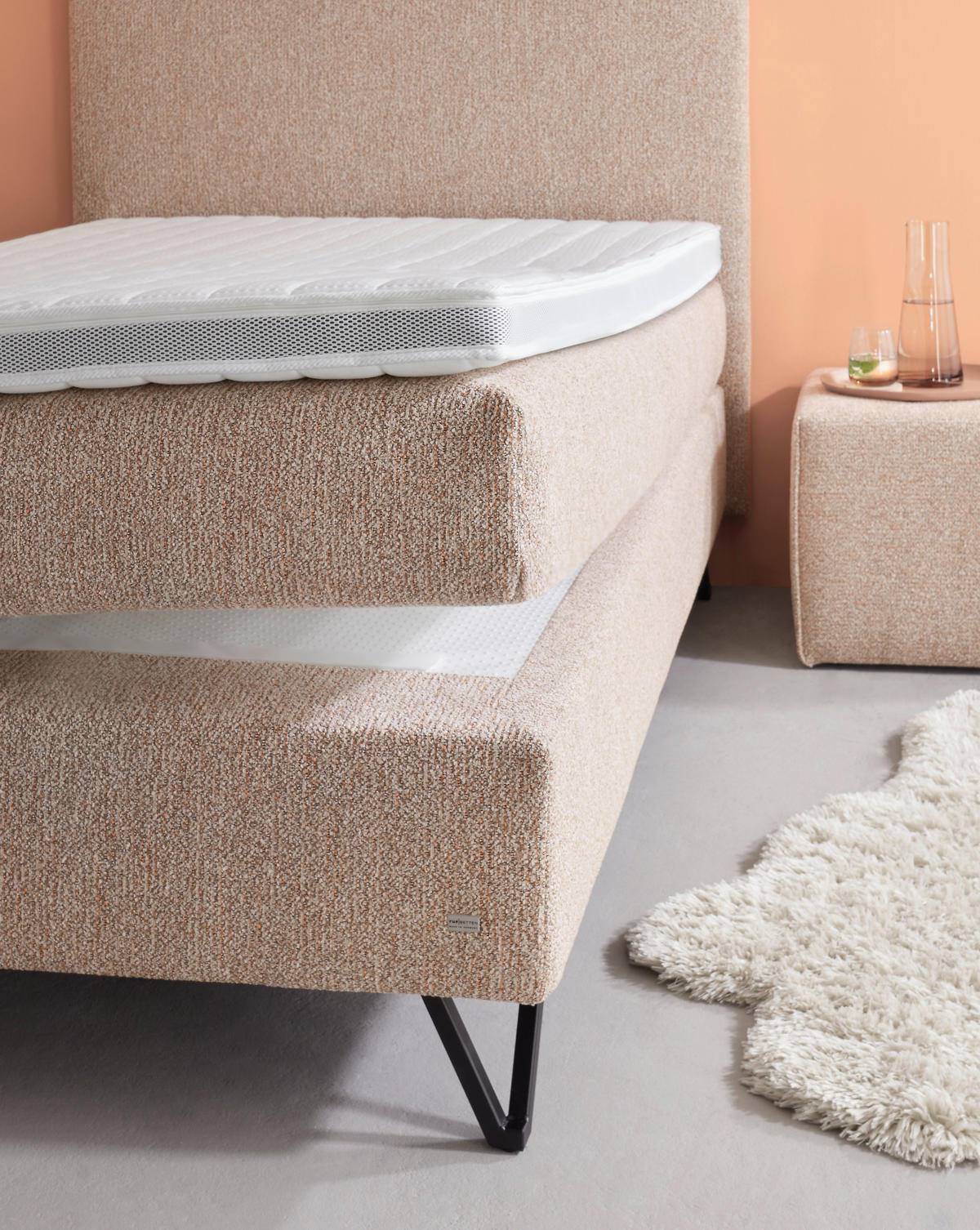 BOXSPRINGBETT 120/200 cm,  in Beige, H2 = mittel  - Beige/Schwarz, Design, Textil/Metall (120/200cm) - RUF Betten