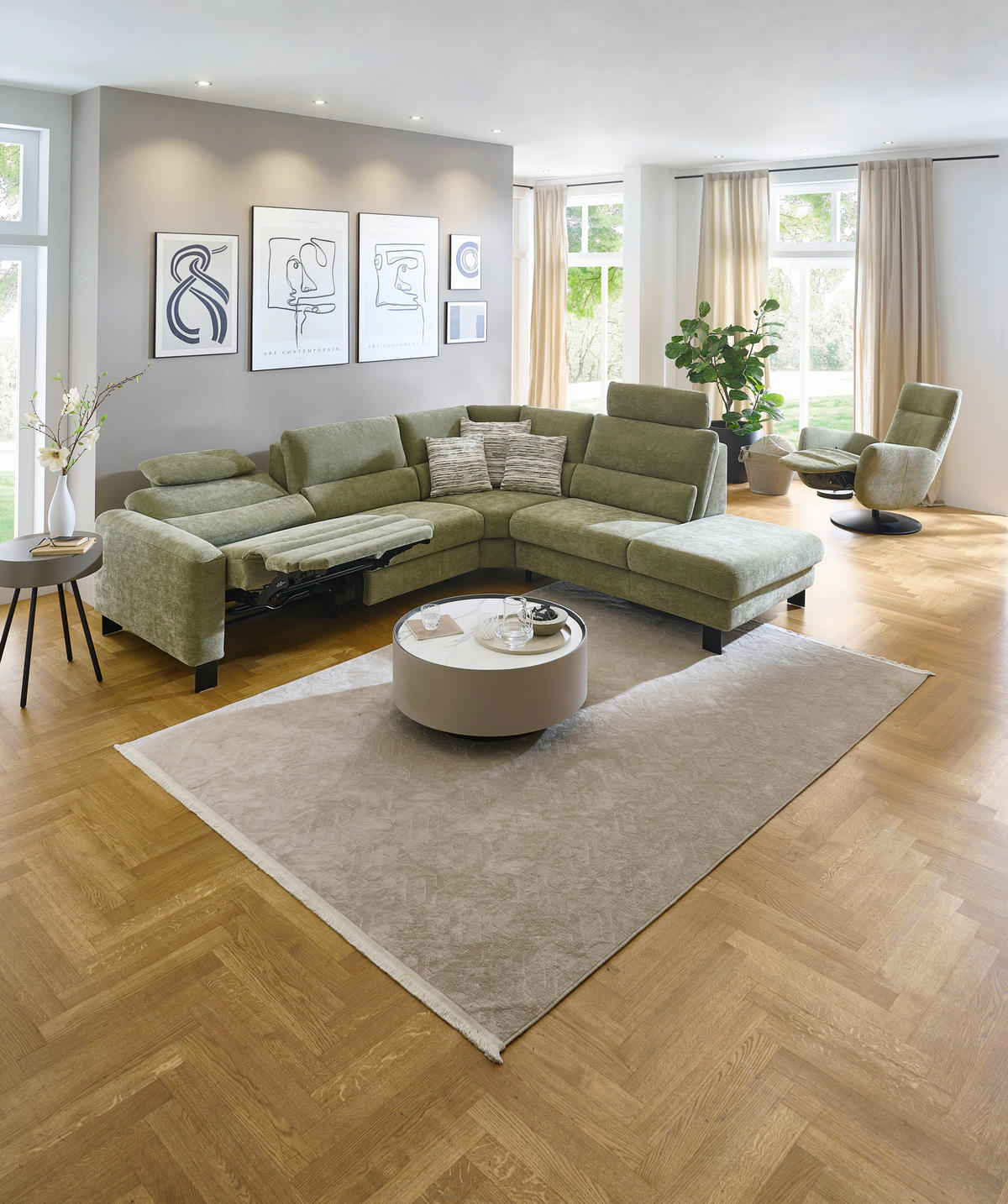 ECKSOFA Olivgrün Chenille  - Schwarz/Olivgrün, Design, Textil/Metall (285/248cm) - Beldomo Comfort