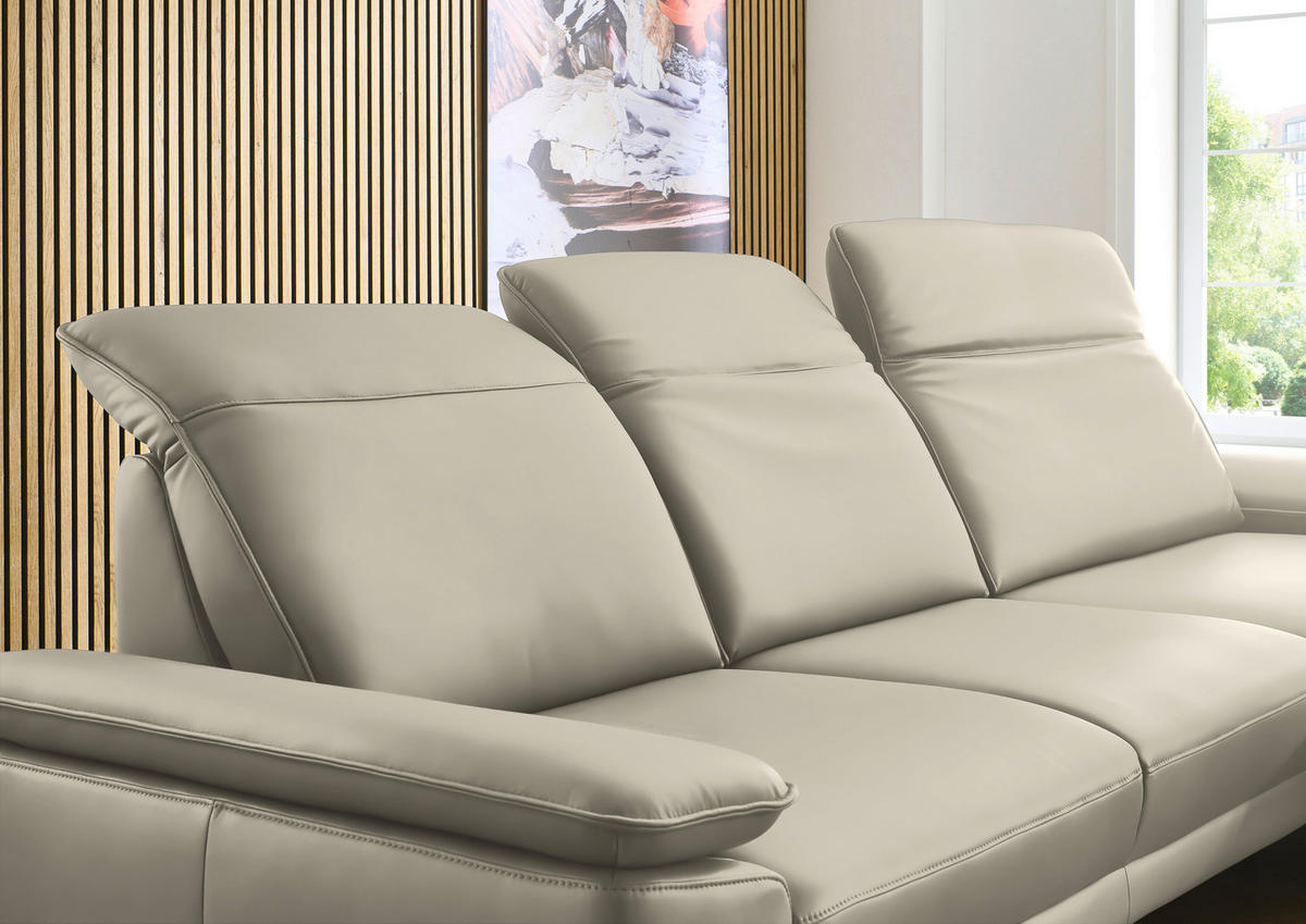 ECKSOFA in Echtleder Ecru  - Ecru/Schwarz, Design, Leder/Metall (332/193cm) - Dieter Knoll